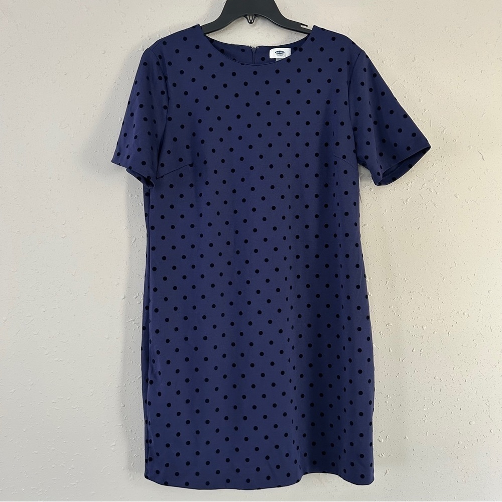 NWT Old Navy Blue Black Polka Dot Short Sleeve Mini Shift Dress Large Tall - Picture 1 of 7